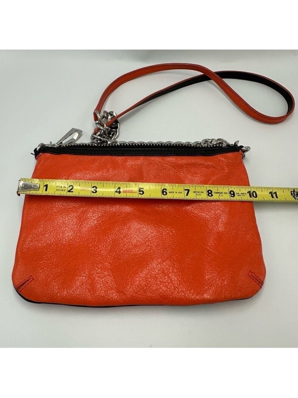 Botkier CRUZ Crossbody Hand Bag Orange Leather Chrome Chain and Zippers - Picture 7 of 15